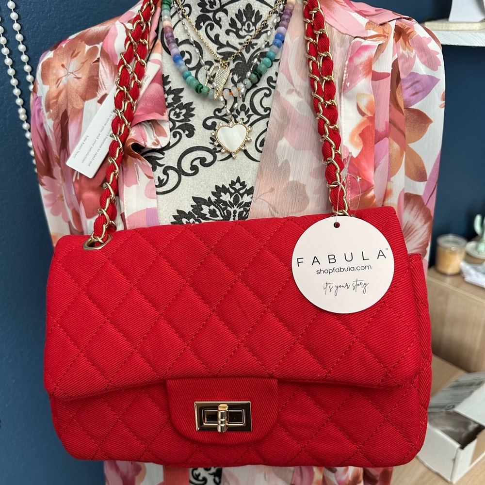 Red Quilted Chain Shoulder Bag